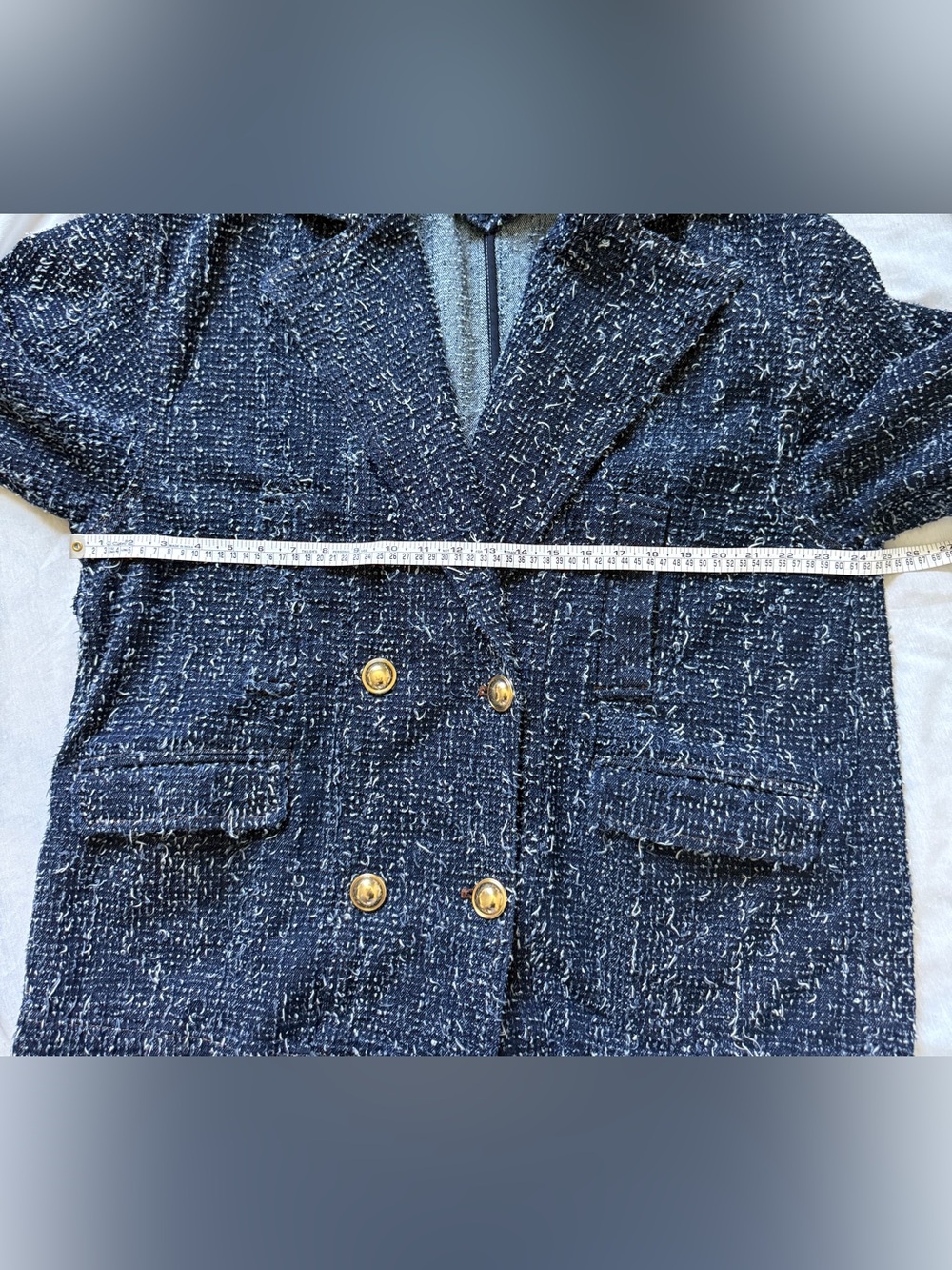 Maeve Anthropologie Navy denim punched Double-Breasted oversized jacket large - Picture 7 of 7